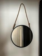 Zwart metaal ronde spiegel met touw, 43 cm., Huis en Inrichting, Woonaccessoires | Spiegels, Rond, Zo goed als nieuw, Ophalen