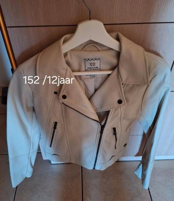 Beige Lederen jas maat 152, Kinderen en Baby's, Ophalen of Verzenden, Zo goed als nieuw, Jas