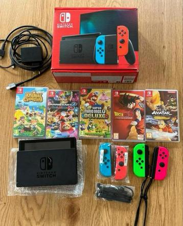 Nintendo Switch | 4 Joy-Cons +5 meilleurs jeux | Comme neuf, Avec 3 manettes ou plus, Switch Original, Envoi, Avec jeux