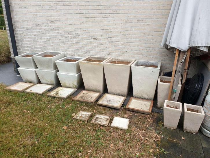 13x geglazuurde vorstbestendige vierkante bloempot + schalen, Tuin en Terras, Bloempotten, Binnen, Ophalen