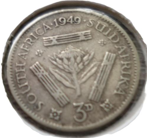 AFRIQUE DU SUD 3 Pence Argent année 1949, Postzegels en Munten, Munten | Afrika, Losse munt, Zuid-Afrika, Zilver, Verzenden