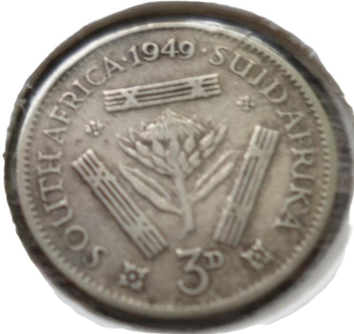 AFRIQUE DU SUD 3 Pence Argent année 1949, Postzegels en Munten, Munten | Afrika, Losse munt, Zuid-Afrika, Zilver, Verzenden