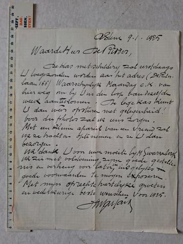 Eigenhandig geschreven brief Hubert Malfait 9 januari 1925 beschikbaar voor biedingen