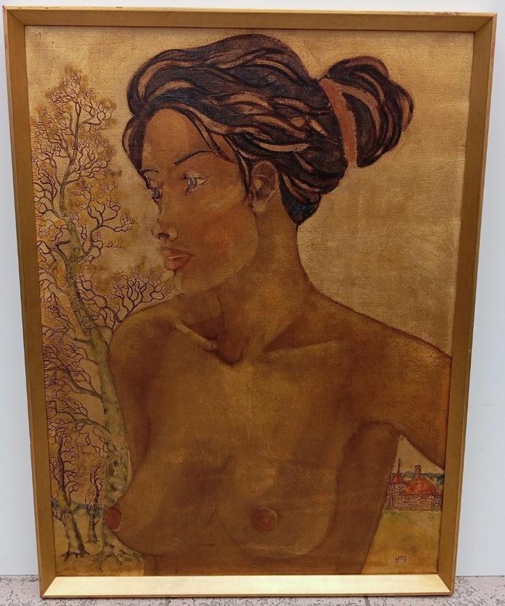 naakt schilderij Pierre Bastin topwerk goud, Antiek en Kunst, Kunst | Schilderijen | Modern, Ophalen of Verzenden