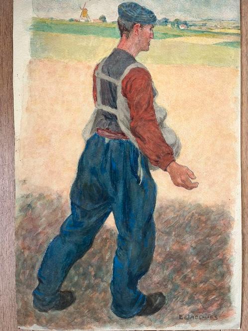 1903 Emiel JACQUES gouache studie van zaaier ‘De vlascyclus', Antiek en Kunst, Kunst | Schilderijen | Klassiek, Ophalen of Verzenden