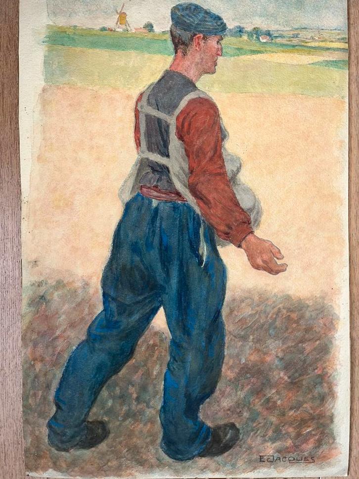 1903 Emiel JACQUES gouache studie van zaaier ‘De vlascyclus', Antiek en Kunst, Kunst | Schilderijen | Klassiek, Ophalen of Verzenden