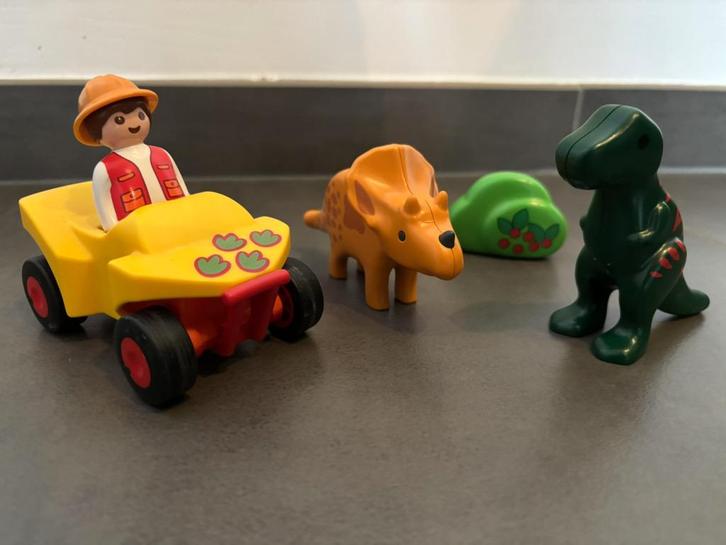 Playmobil 1-2-3 - set 9120 Dino-onderzoeker met quad, Kinderen en Baby's, Speelgoed | Playmobil, Zo goed als nieuw, Complete set