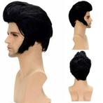 Elvis pruik zwart haar met kuif en bakkebaarden, Handtassen en Accessoires, Verzenden, Nieuw, Pruik of Haarverlenging
