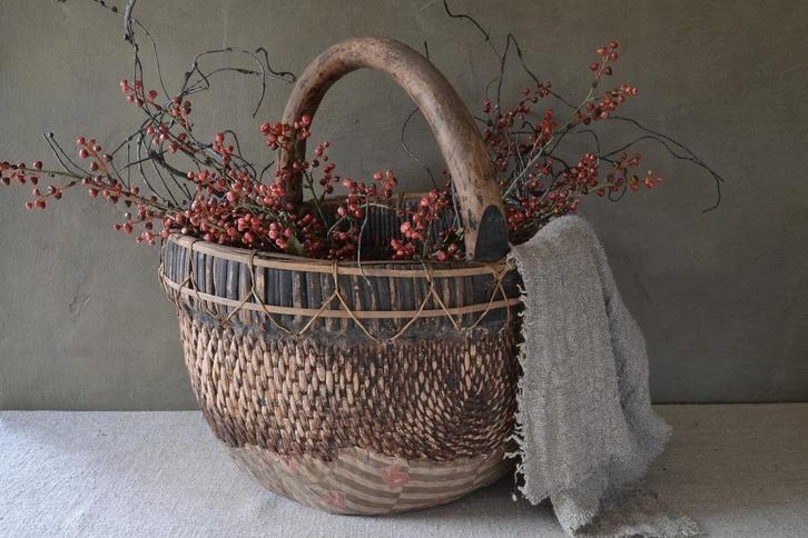 Oude Chinese plukmand rijstmand, Huis en Inrichting, Woonaccessoires | Schalen en Manden, Gebruikt, Mand, Rond, Riet, Ophalen of Verzenden