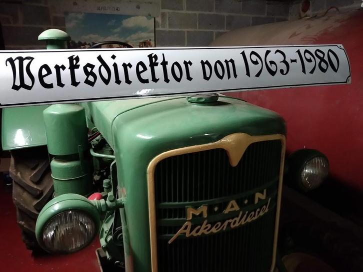Emaille WERKSDIREKTOR 1963-1980., Verzamelen, Merken en Reclamevoorwerpen, Gebruikt, Reclamebord, Ophalen of Verzenden