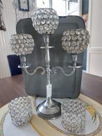Chandelier 3 bougeoirs cristaux de verre + 2 photophores ass, Maison & Meubles, Enlèvement, Comme neuf, Chandelier, 25 à 50 cm
