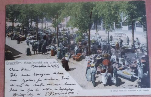 BRUSSEL: ZEER oude postkaart in kleur 1906 Vieux Marché aux, Verzamelen, Postkaarten | België, Gelopen, Brussel (Gewest), Voor 1920