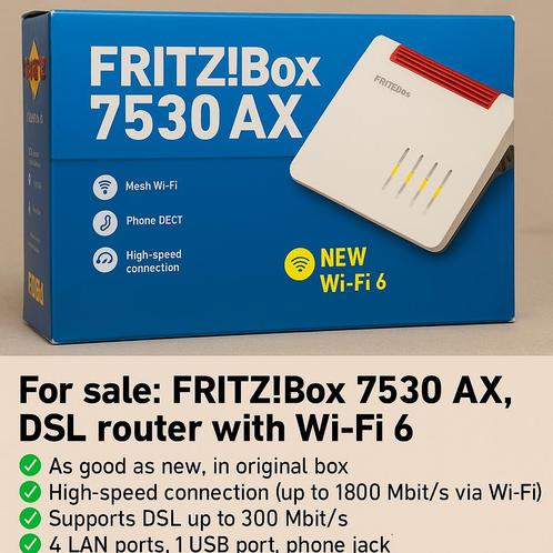 FRITZ! Box 7530 AX (Wi-Fi 6) als nieuw, Computers en Software, Netwerk switches, Zo goed als nieuw, Ophalen