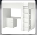 Hoogslaper, wit wit/met bureau met 2 planken, 90x200 cm ikea, Ophalen, 85 tot 100 cm, Gebruikt, Hoogslaper of Stapelbed
