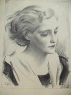 LOUIS BUISSERET jonge vrouw portret studie Lithografie, Antiek en Kunst, Ophalen of Verzenden