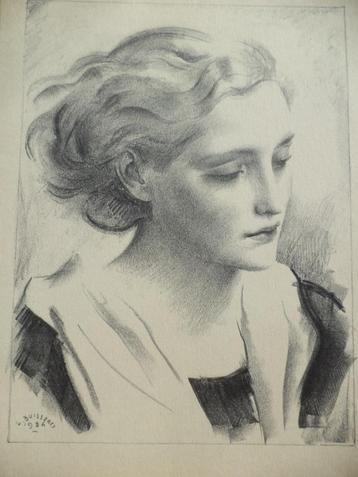 LOUIS BUISSERET jonge vrouw portret studie Lithografie  beschikbaar voor biedingen