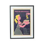 Vintage Ingelijste Poster Loterie Reclame France Fifties, Rectangulaire vertical, Avec cadre, Utilisé, Publicité