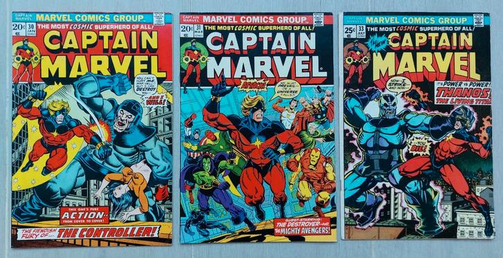 Captain Marvel 30 31 33 Comics 1974 Thanos Origin Drax Cameo, Boeken, Strips | Comics, Gelezen, Meerdere comics, Amerika, Ophalen of Verzenden