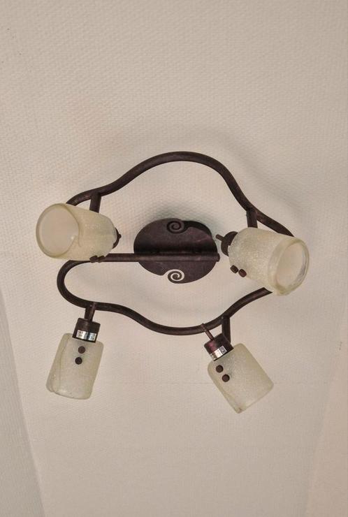 Set plafonnières in metaal en glas (2st)., Huis en Inrichting, Lampen | Plafondlampen, Zo goed als nieuw, Glas, Metaal, Ophalen