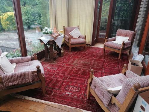 4 Voleiken zetels bekleed met antiek roze velours, Antiek en Kunst, Antiek | Meubels | Stoelen en Sofa's, Ophalen
