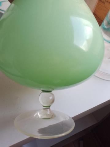leuke bolle groene vaas palmglas vorm, Moins de 50 cm, Enlèvement ou Envoi, Comme neuf, Verre
