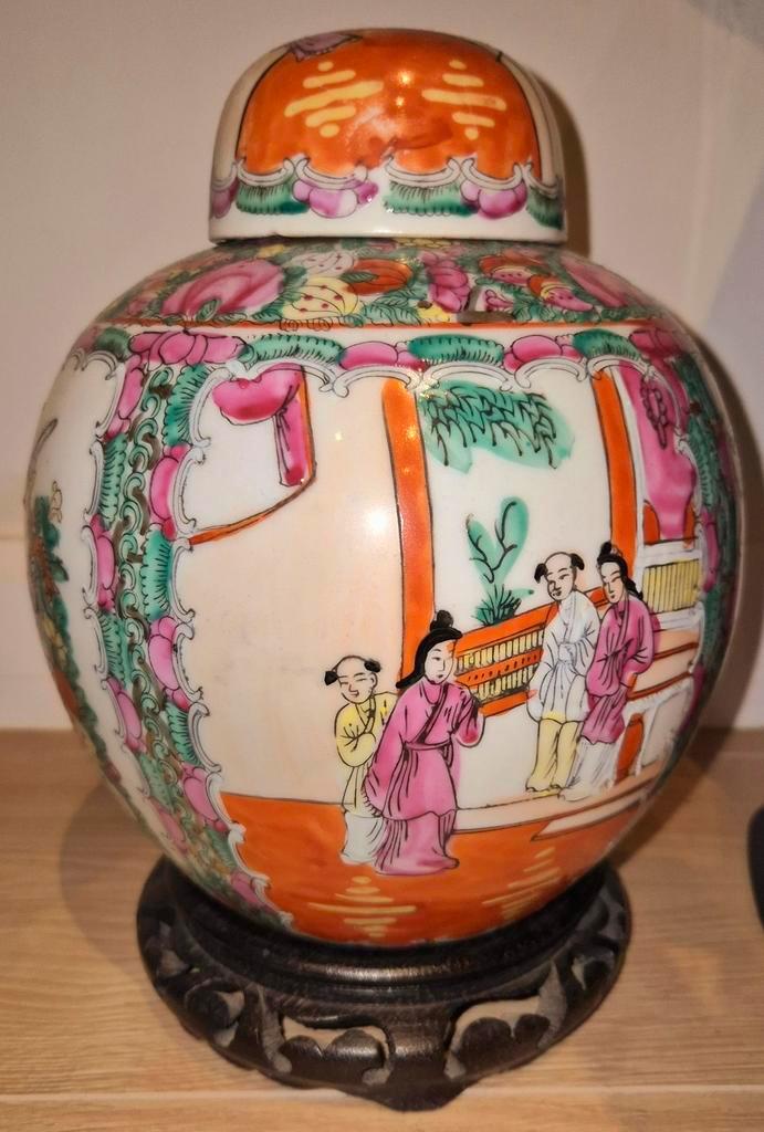 Oude gemberpot met deksel en staander, Antiek en Kunst, Antiek | Vazen, Ophalen of Verzenden