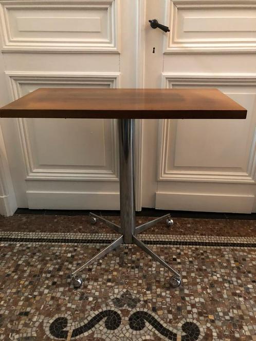 VINTAGE ORIGINELE TAFEL TEAK CHROOM CHROMÉ WIELEN SIDETABLE, Huis en Inrichting, Tafels | Bijzettafels, Gebruikt, Rechthoekig