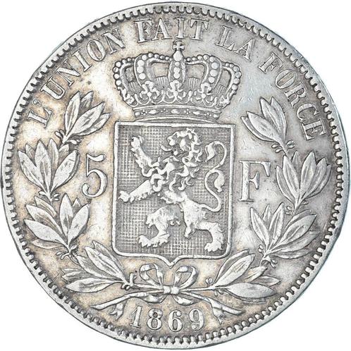 België 5 francs, 1869 Koning Leopold II Zilver munt, Postzegels en Munten, Munten | België, Losse munt, Zilver, Zilver, Ophalen of Verzenden