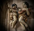 Paire rare de Putti musiciens – Chérubins polychromes dorés,, Enlèvement ou Envoi