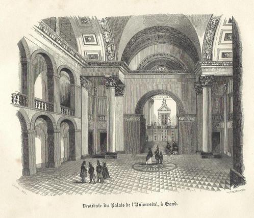 1853 - Gent - vestibule van de RUG, Antiek en Kunst, Kunst | Etsen en Gravures, Verzenden