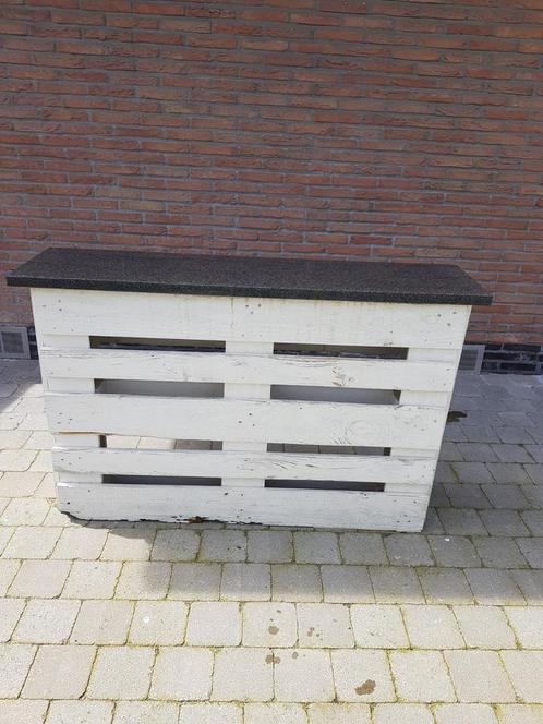 Zelfgemaakte bijzettafel met marmeren bovenblad, Jardin & Terrasse, Accessoires mobilier de jardin, Utilisé, Enlèvement