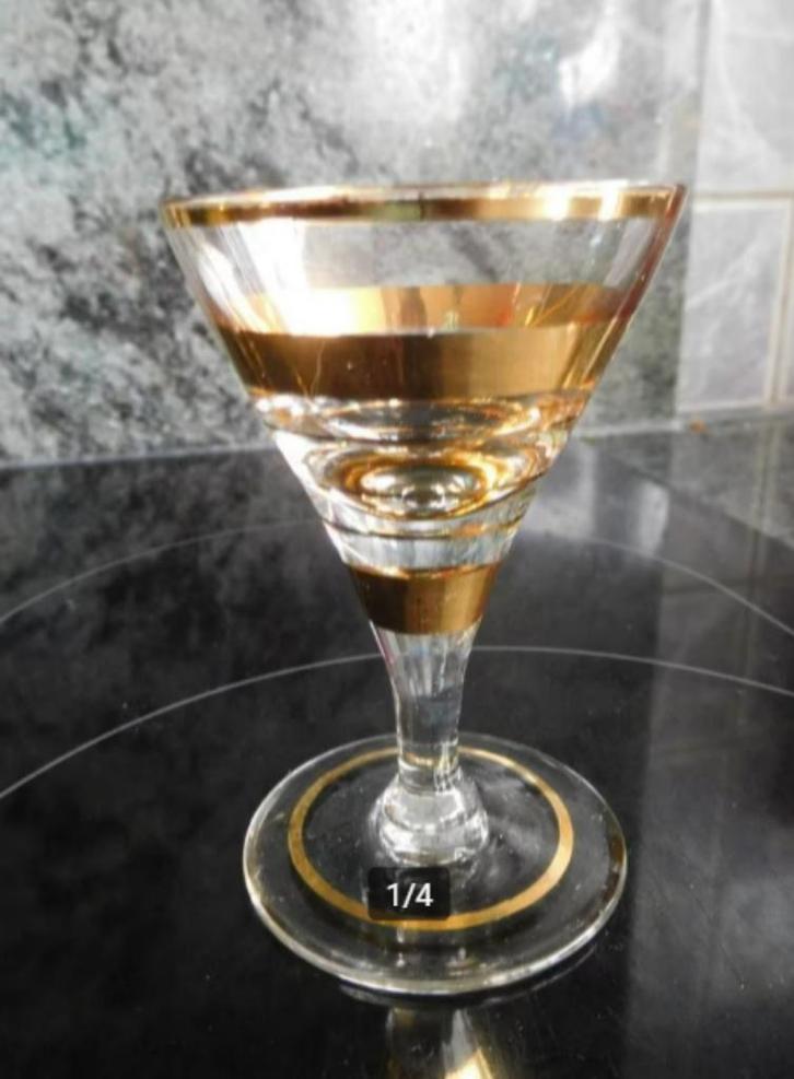 6 goudkleurige druppelglazen, Verzamelen, Glas en Drinkglazen, Ophalen of Verzenden
