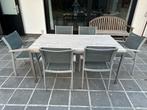 Tuintafel en 6 stoelen aluminium met hout, Tuin en Terras, Tuintafels, Ophalen, Gebruikt, Rechthoekig