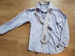 lichtblauw hemd met bloemen das maat 134 - communie, Gebruikt, Overhemd of Blouse, Ophalen of Verzenden, ANDERE