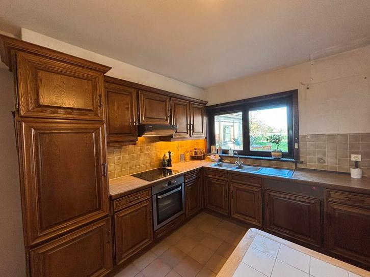 Eiken keuken met toestellen, Huis en Inrichting, Keuken | Complete keukens, Gebruikt, Hoekkeuken, Ophalen