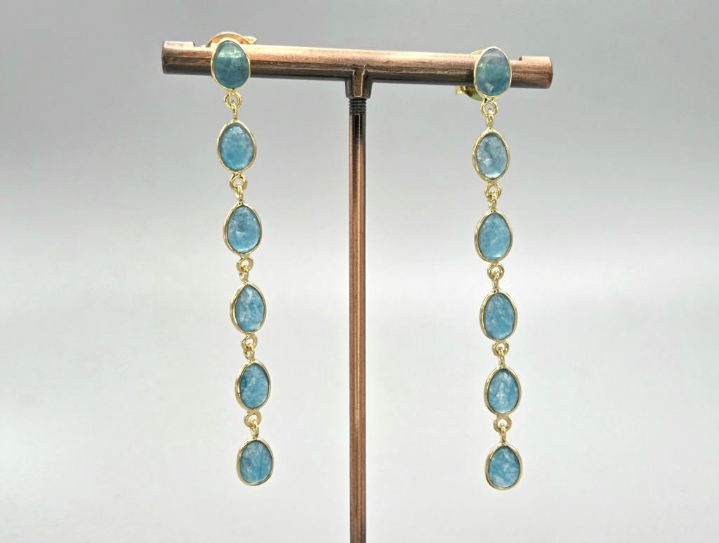 Goud op zilver oorbellen met edelstenen Apatiet.2025/694, Bijoux, Sacs & Beauté, Boucles d'oreilles, Or, Avec pierre précieuse