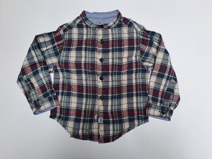 Mt 2j Blauw, Roos, groen, wit geruit hemd zonder kraag, Kinderen en Baby's, Kinderkleding | Maat 92, Zo goed als nieuw, Jongen