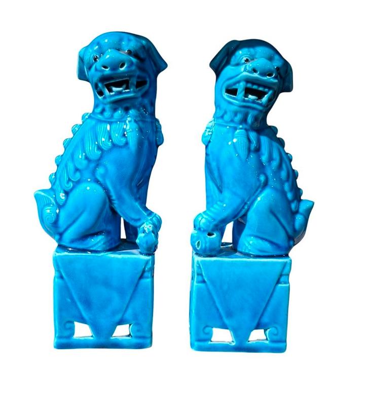 Paar Chinese porseleinen wachtersleeuwen – midden 20e eeuw, Antiek en Kunst, Antiek | Porselein, Ophalen of Verzenden