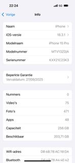 Apple iPhone 15 Pro, Telecommunicatie, Mobiele telefoons | Apple iPhone, Ophalen, Zwart, 256 GB, IPhone 15 Pro