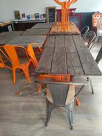 Tafels met steigerhout, ijzeren onderstel., Tuin en Terras, Picknicktafels, Ophalen, Gebruikt, Hout