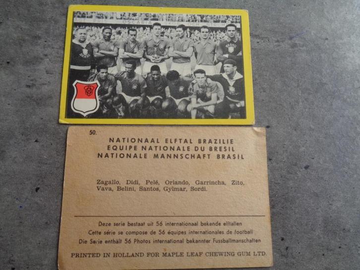 VOETBAL  MAPLE LEAF GUM KAART PRENT  TEAM BRAZIL PELE  ANNO, Hobby en Vrije tijd, Stickers en Plaatjes, Ophalen of Verzenden