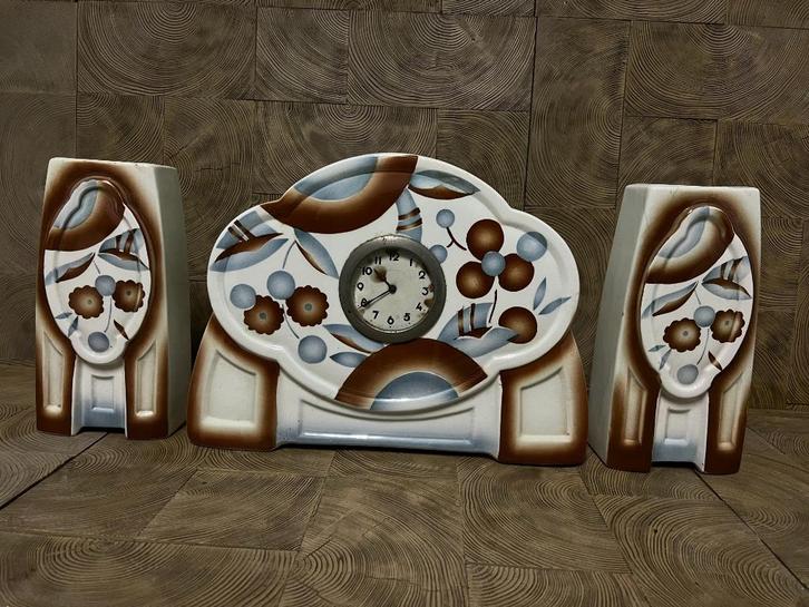 Art Deco schouwgarnituur met klok A.M.C, Antiek en Kunst, Antiek | Klokken, Ophalen