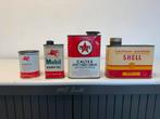 Texaco Shell en Mobiloil olie blikken, Ophalen of Verzenden, Gebruikt, Verpakking