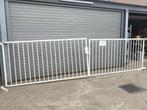 Dubbel opendraaiende metalen poort - L x H 580 x 150 cm, Tuin en Terras, Ophalen, Gebruikt, 100 tot 150 cm, Metalen tuinpoort