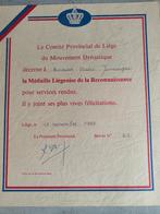 diplôme médaille liégeoise de la reconnaissance, Collections, Enlèvement ou Envoi