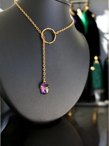 Amethist ketting Lariat verguld14K beschikbaar voor biedingen