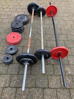 3 halterstangen met 104 kg gewichten, Sports & Fitness, Équipement de fitness, Enlèvement ou Envoi