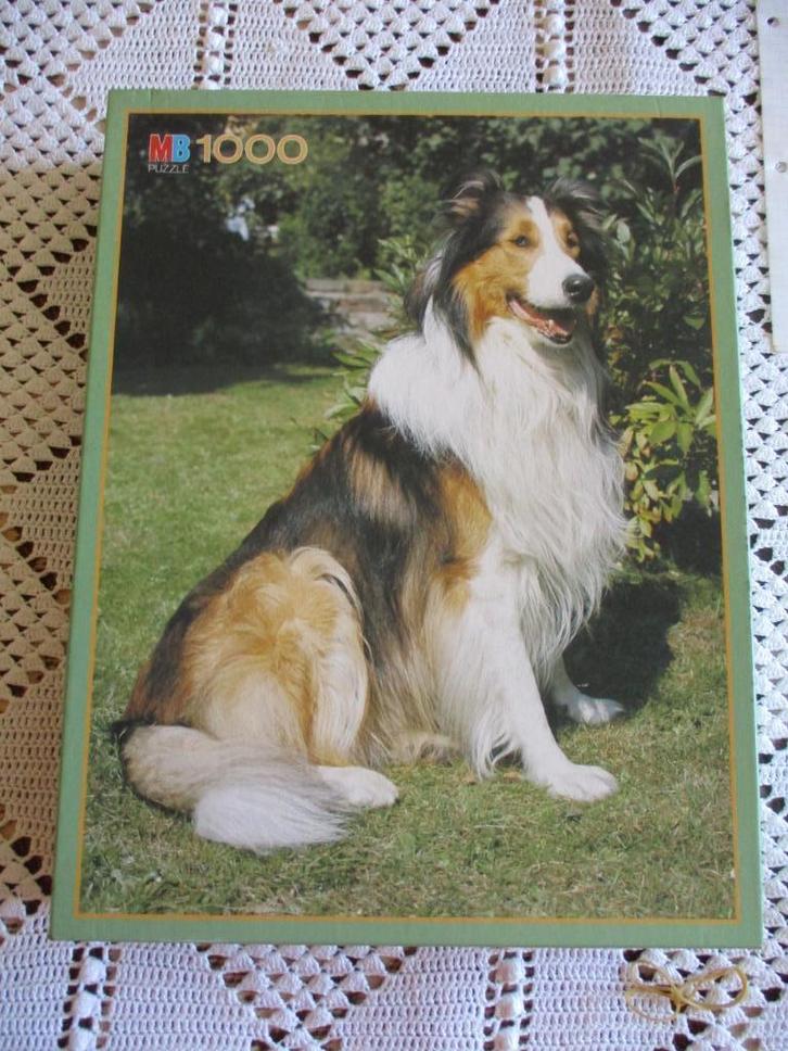Puzzel Lassie MB 1000 stuks - kadotip, Hobby en Vrije tijd, Denksport en Puzzels, Zo goed als nieuw, Legpuzzel, 500 t/m 1500 stukjes
