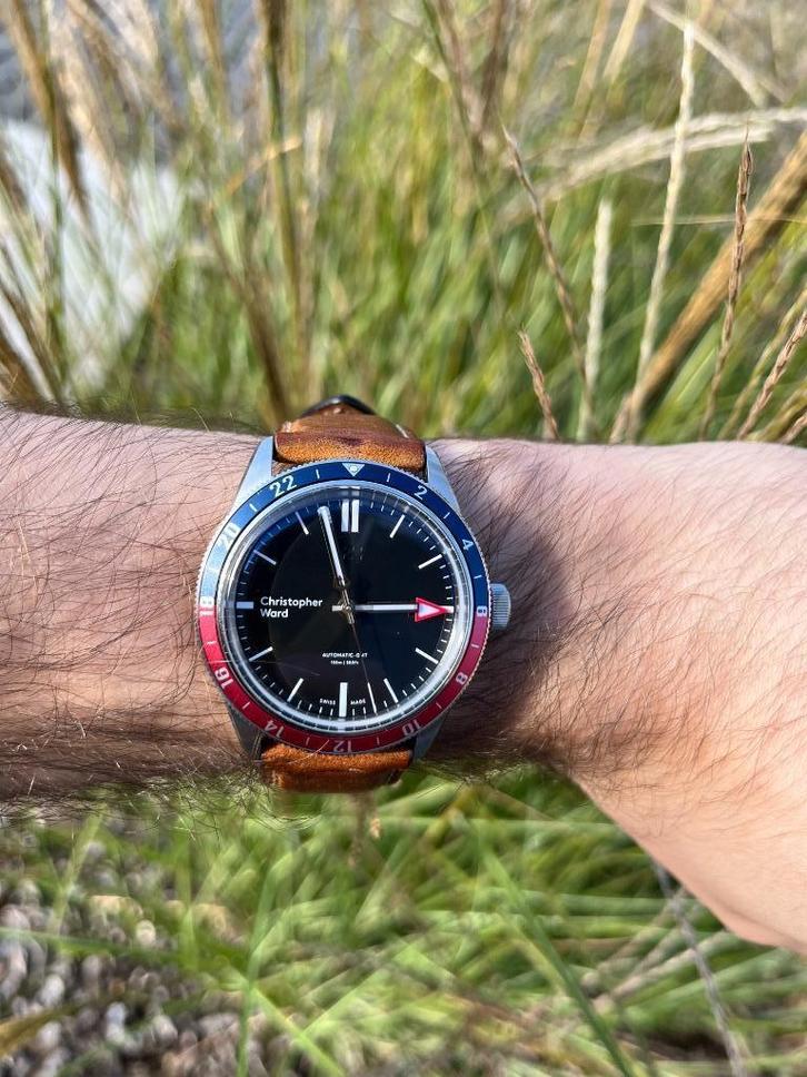 Christopher Ward C65 GMT Pepsi, Handtassen en Accessoires, Horloges | Heren, Gebruikt, Polshorloge, Overige merken, Overige materialen