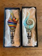 2 Stuks 90er jaren Murano glazen flesstoppen & originele doo, Ophalen of Verzenden